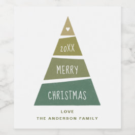 メリークリスマス.緑の幾何学的な休日ツリー ワインラベル