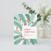 メリークリスマス.緑の松。レッドベリー。モダン シーズンポストカード (スタンド正面)