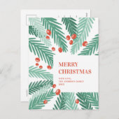 メリークリスマス.緑の松。レッドベリー。モダン シーズンポストカード (正面/裏面)