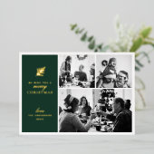 メリークリスマス.緑の金ゴールドのコラージュ数々の写真 箔シーズンカード (立ち正面)