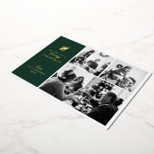 メリークリスマス.緑の金ゴールドのコラージュ数々の写真 箔シーズンカード (回転した状態)