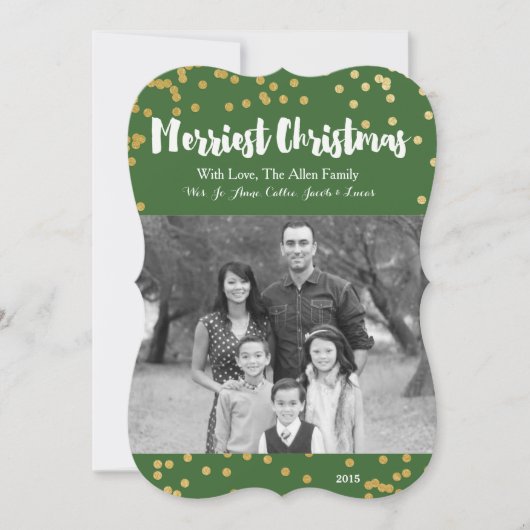 メリークリスマス-緑金ゴールドの写真カード シーズンカード (正面)