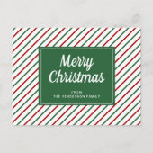 メリークリスマス 緑 白 ストライプ ポストカード (正面)