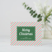 メリークリスマス 緑 白 ストライプ ポストカード (スタンド正面)