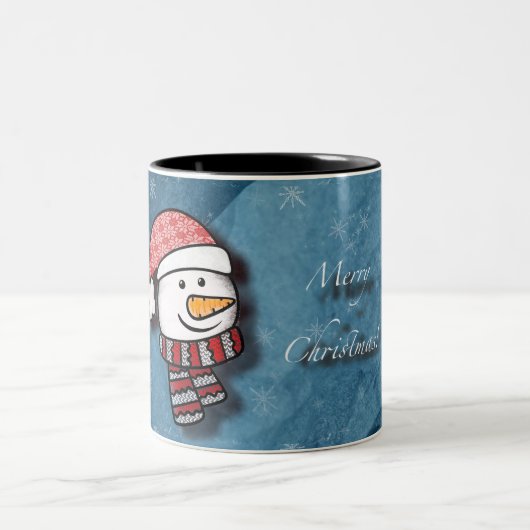 メリークリスマス、編み物服の雪だるま ツートーンマグカップ (中央)