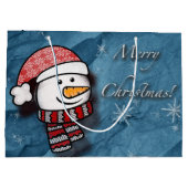 メリークリスマス、編み物服の雪だるま ラージペーパーバッグ (裏面)
