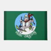 メリークリスマス!編集可能文字スキー雪だるま ドアマット (正面)