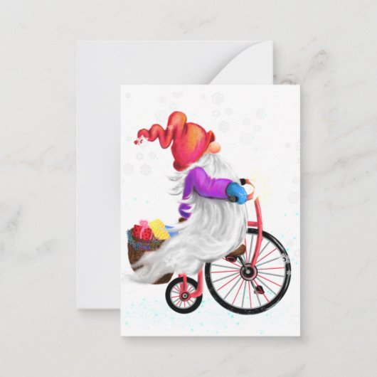 メリークリスマス - 自転車とプレゼントを持つユーモアあふれる小人 - ノートカード (裏面)