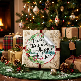 メリークリスマス＆良いお年を ホリデーグリーティング ラウンドシール