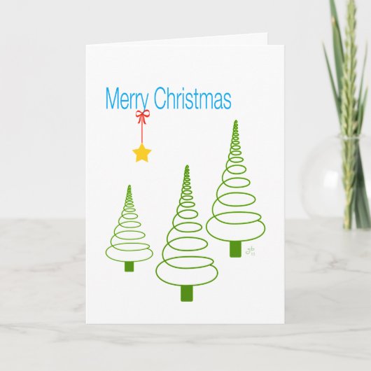 メリークリスマス、螺線形の木、星およびリボン シーズンカード (正面)
