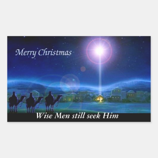 メリークリスマス-賢者はまだ彼をステッカー追求します 長方形シール (正面)