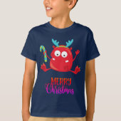 メリークリスマス |赤いおもしろいモンスター Tシャツ (正面)