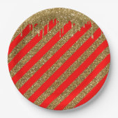 メリークリスマス – 赤いグリッターストリップ ペーパープレート (正面)