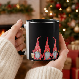 メリークリスマス 赤いサンタの小人3体 ブラック コーヒーマグ マグカップ
