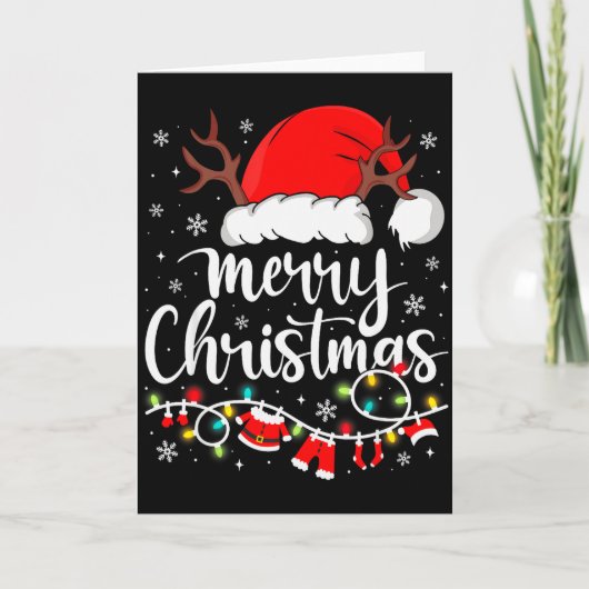 メリークリスマス 赤いサンタ帽子 トナカイ クリスマスのお揃い カード (正面)