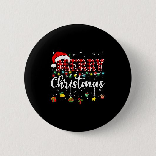 メリークリスマス 赤いサンタ帽子 トナカイ クリスマスのお揃い 缶バッジ (正面)