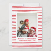 メリークリスマス.赤いシンプルモダンストライプ写真 シーズンカード (正面)
