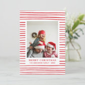 メリークリスマス.赤いシンプルモダンストライプ写真 シーズンカード (スタンド正面)
