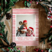 メリークリスマス.赤いシンプルモダンストライプ写真 シーズンカード