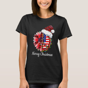 メリークリスマス 赤いチェック柄 ピースサイン ライト アメリカ国旗 フラッグ Tシャツ