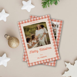 メリークリスマス 赤いチェック柄 4枚の写真で家族のホリデーをお祝い シーズンカード