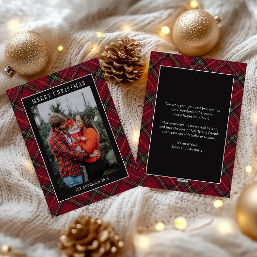 メリークリスマス 赤いチェック タータン 写真 シーズンカード