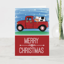 メリークリスマス 赤いトラックに乗った牛のクリスマスカード 寄せ書き用カード付 シーズンカード