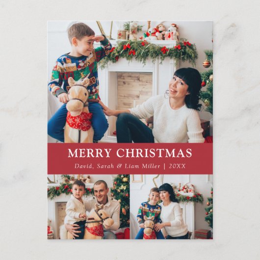 メリークリスマス 赤いフォトコラージュ ポストカード (正面)