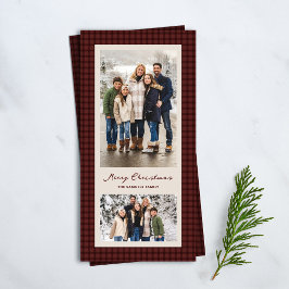 メリークリスマス 赤いボーダー柄フレームの2枚の写真 シーズンカード