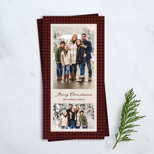 メリークリスマス 赤いボーダー柄フレームの2枚の写真 シーズンカード