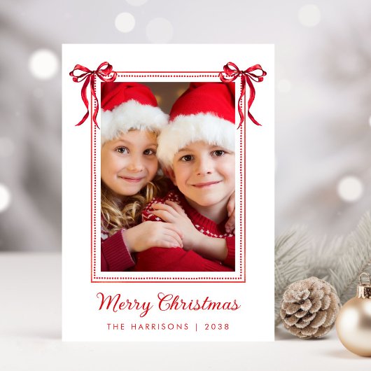 メリークリスマス 赤いリボンの水彩写真 シーズンカード