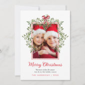 メリークリスマス 赤いリボン グリーン 水彩写真 シーズンカード (正面)