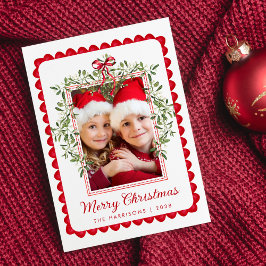 メリークリスマス 赤いリボン グリーン 水彩写真 シーズンカード