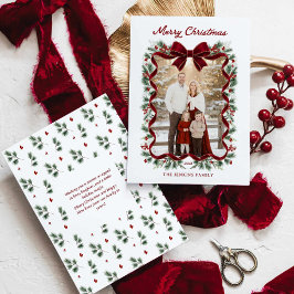 メリークリスマス 赤いリボン 写真 グリーティングカード 招待状