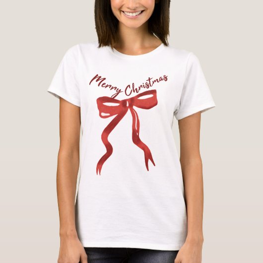 メリークリスマス 赤いリボン Tシャツ (正面)