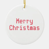 「メリークリスマス」赤い文字の白い背景 セラミックオーナメント (正面)
