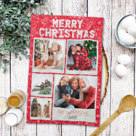 メリークリスマス 赤い落書き 5枚の写真 ファミリーギフト キッチンタオル