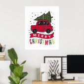メリークリスマス 赤い車 ツリー クリスマスの休日 イブ ポスター (ホームオフィス)
