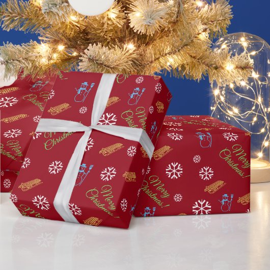 メリークリスマス 赤い雪の結晶柄 ラッピングペーパー (クリスマス)