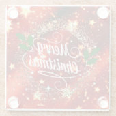 メリークリスマス、赤きらめくと金ゴールドデザイン ガラスコースター (裏面)