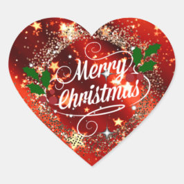 メリークリスマス、赤きらめくと金ゴールドデザイン ハートシール