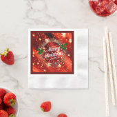 メリークリスマス、赤きらめくと金ゴールドデザイン 縁ありカクテルナプキン (インサイチュ)