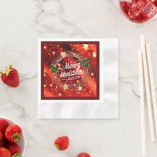 メリークリスマス、赤きらめくと金ゴールドデザイン 縁ありカクテルナプキン (インサイチュ)