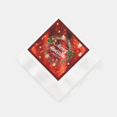 メリークリスマス、赤きらめくと金ゴールドデザイン 縁ありカクテルナプキン (角)