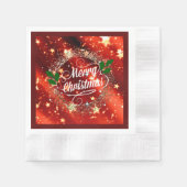 メリークリスマス、赤きらめくと金ゴールドデザイン 縁ありカクテルナプキン (正面)