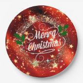 メリークリスマス、赤きらめくと金ゴールド。 ペーパープレート (正面)