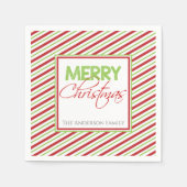 メリークリスマス |赤と緑のストライプパーティー スタンダードカクテルナプキン (正面)