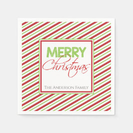 メリークリスマス |赤と緑のストライプパーティー スタンダードカクテルナプキン