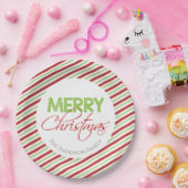 メリークリスマス |赤と緑のストライプ ペーパープレート (パーティー)
