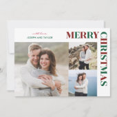 メリークリスマス 赤と緑のタイポグラフィ 3枚の写真 シーズンカード (正面)